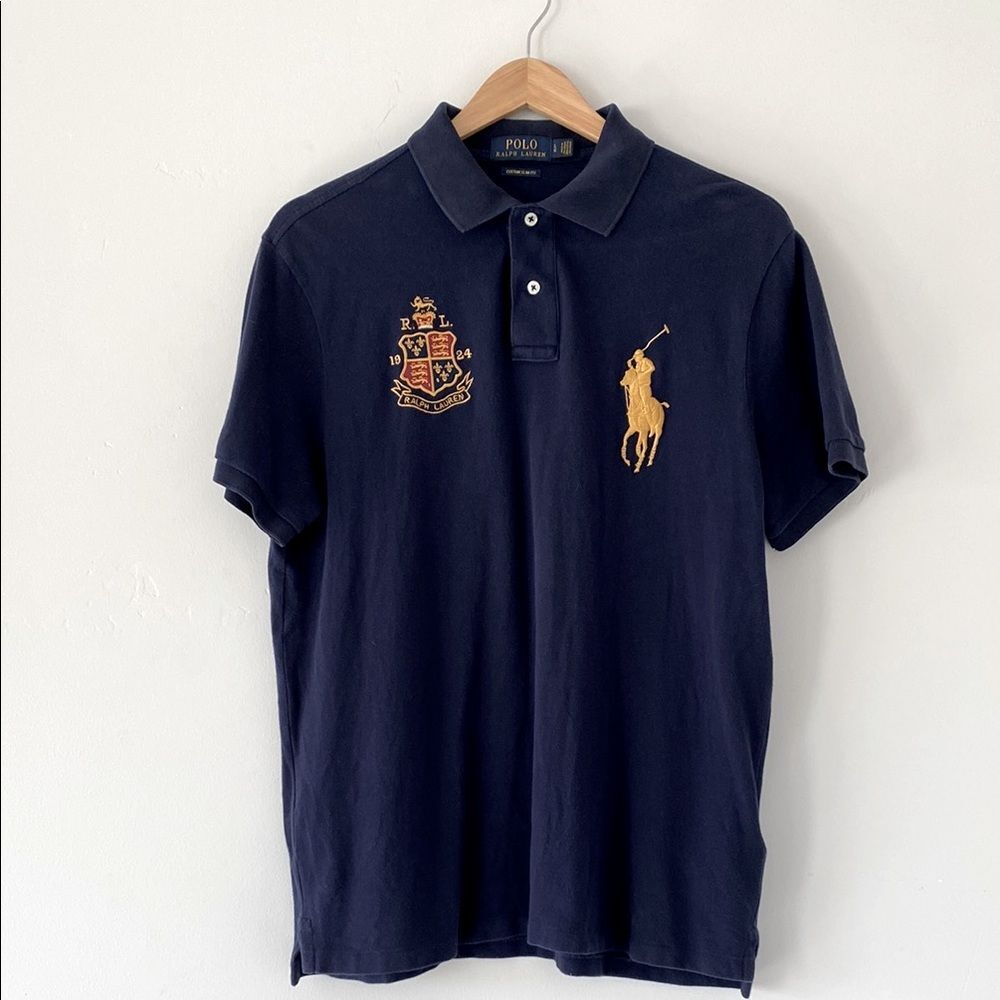 Polo by Ralph Lauren Navy Blue Large Pony Polo Shirt sz L Custom Slim Fit Preppy - Picture 2 of 8